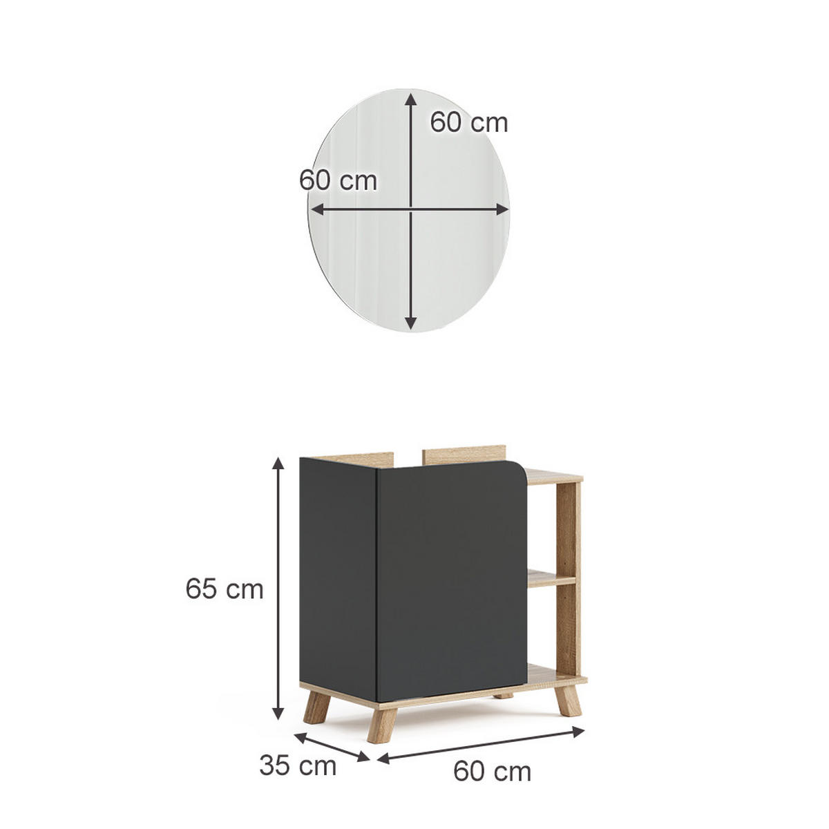 BADMÖBEL-SET Karen Anthrazit 2 Teile - Anthrazit/Sonoma Eiche, Holzwerkstoff (60/65/35cm) - Vicco