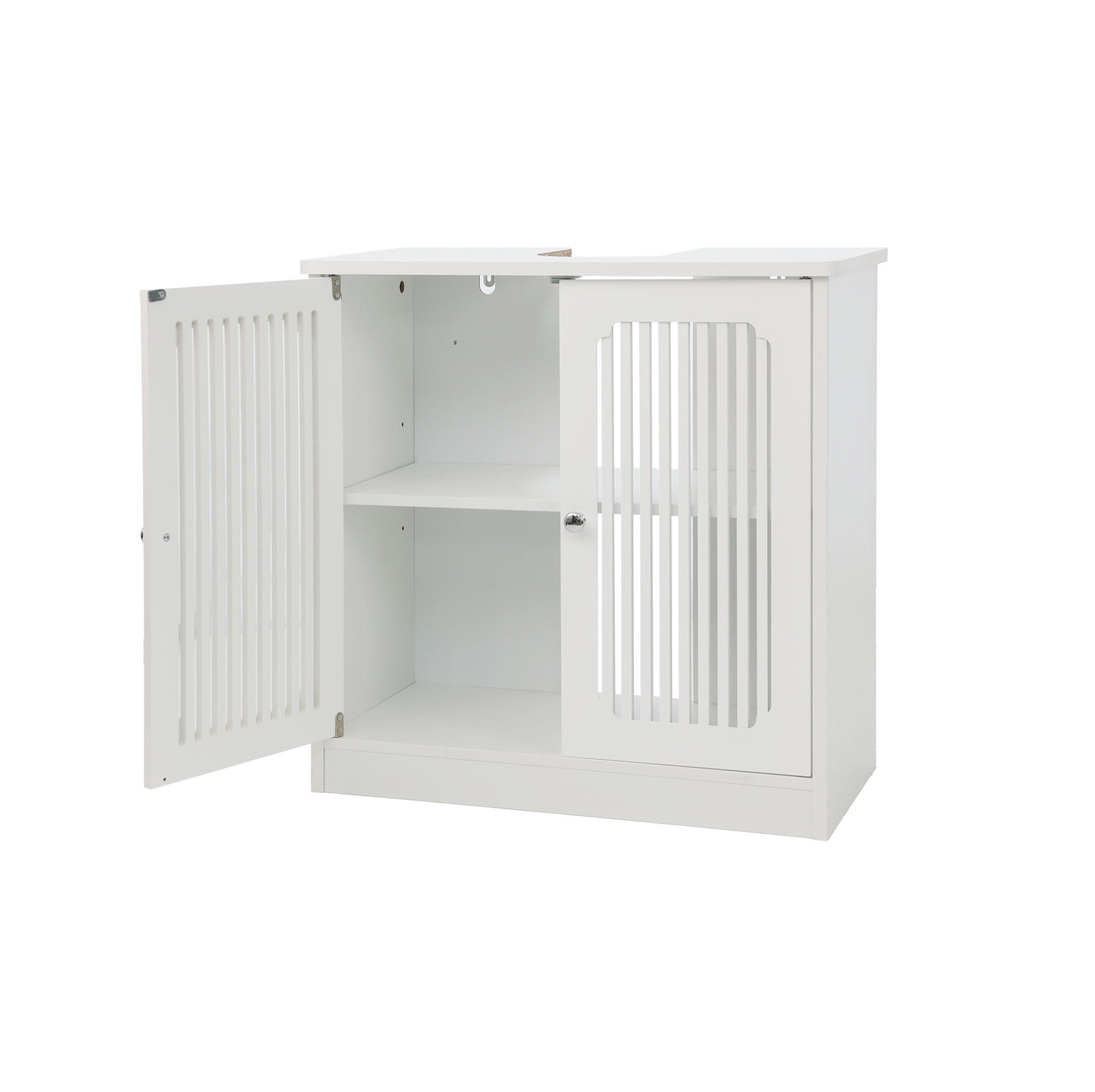 WASCHTISCHUNTERSCHRANK aus MDF 60x30x60 cm und Spanplatte Weiß mit Lamellenfront, verstellbarem Einlegeboden und Stauraum - Weiß, Holzwerkstoff (60/60/30cm) - Modfu