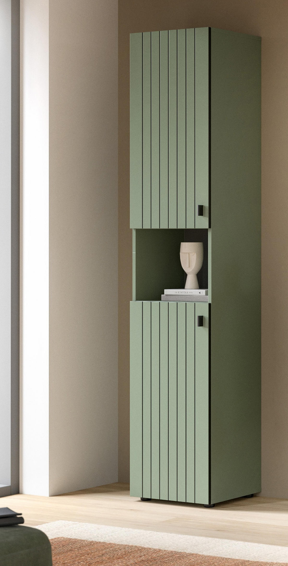 SCHUHSCHRANK grün, Flurschrank 40 x 192 cm, Türanschlag wechselbar - Schwarz/Grün, Holzwerkstoff/Kunststoff (40/192/37cm) - Inn.Furn