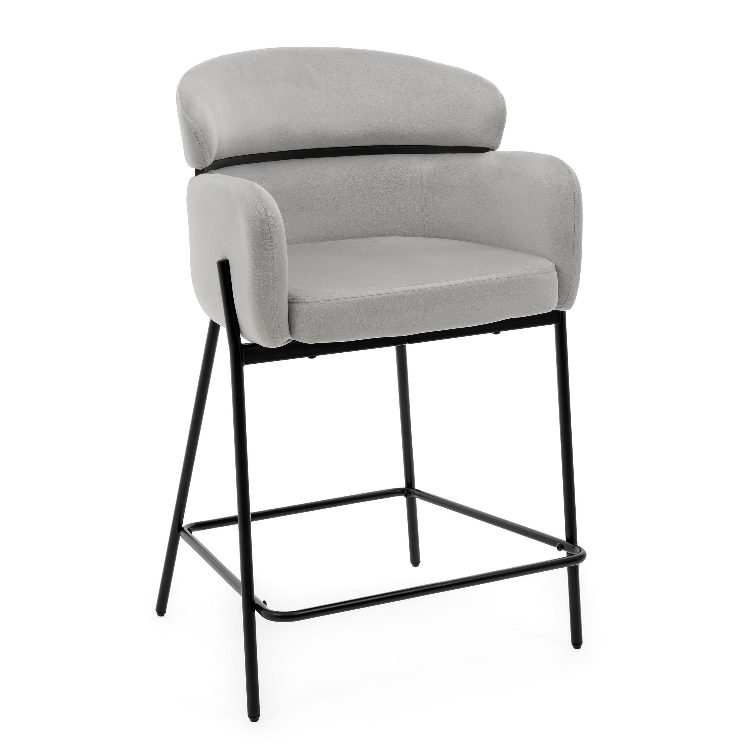 BARHOCKER BOLZANO gepolsterter mit Steppung - hellgrau - Samt Velour - Hellgrau/Schwarz, Textil/Metall (60/99/55cm) - NEW HOME