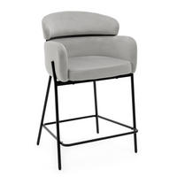 BARHOCKER BOLZANO gepolsterter mit Steppung - hellgrau - Samt Velour - Hellgrau/Schwarz, Textil/Metall (60/99/55cm) - NEW HOME