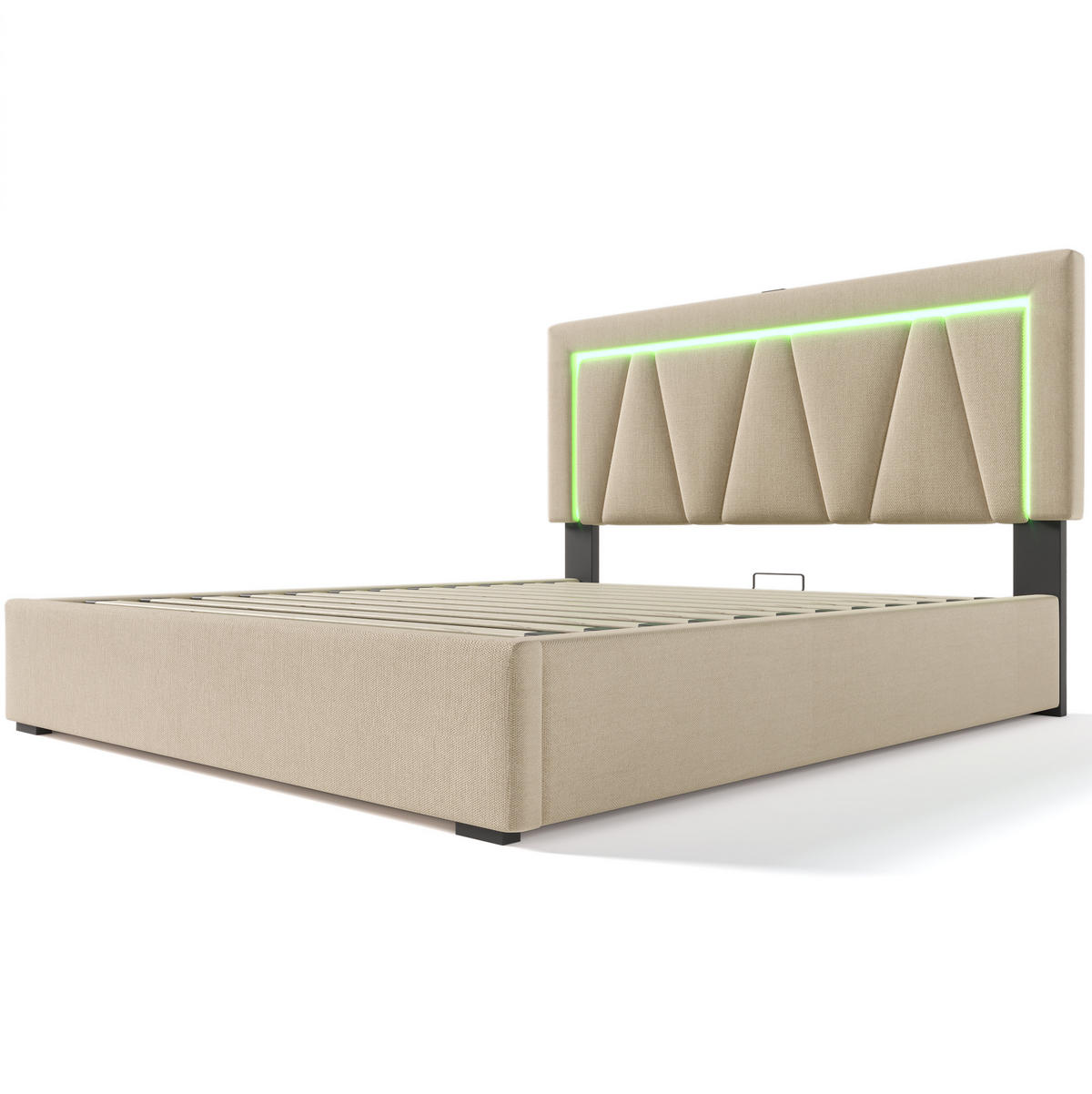 POLSTERBETT mit LED-Beleuchtung 160/200 cm mit Bettkasten, USB-C und Lattenrost - Beige, Textil (160/200cm) - BEAOK