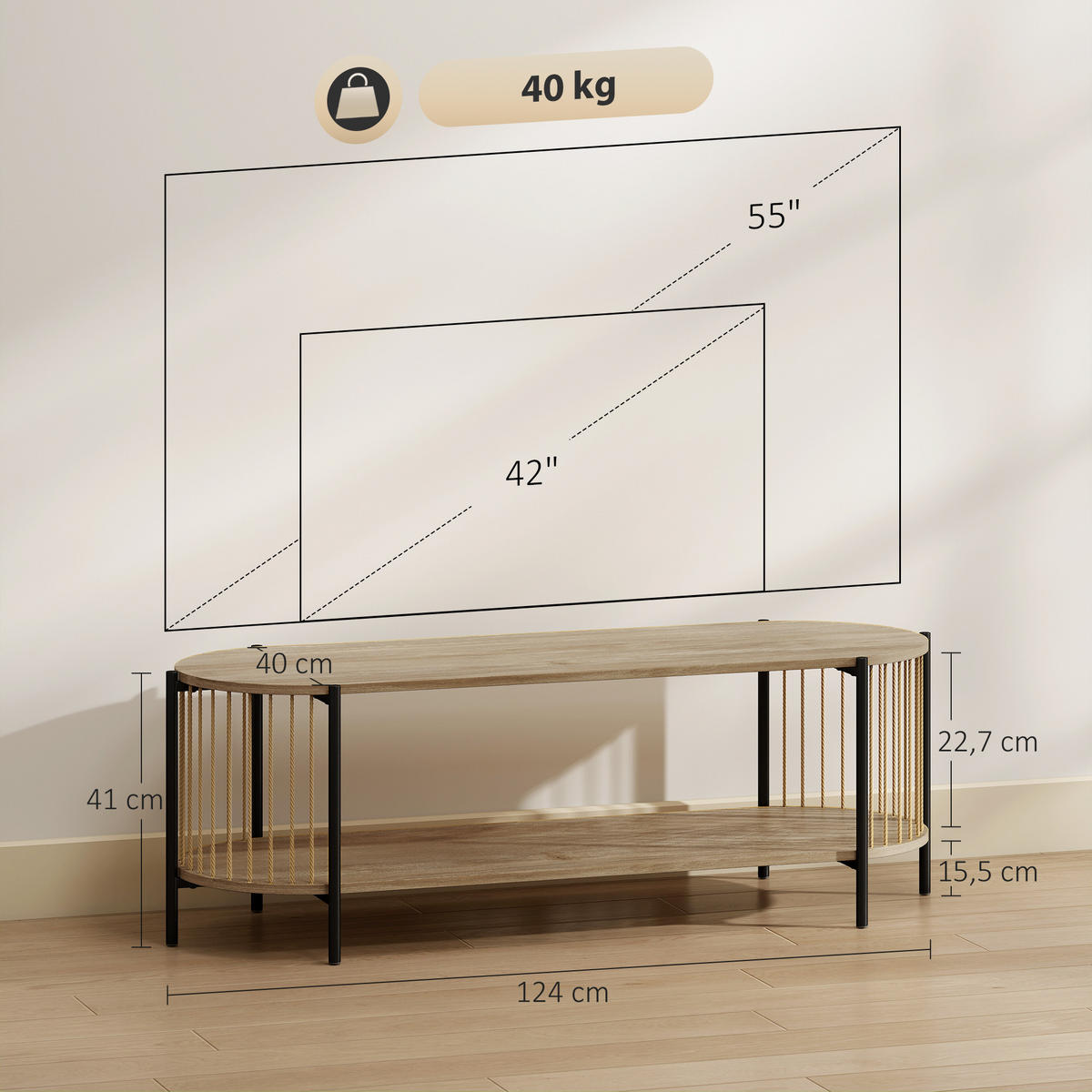 TV-MÖBEL Braun 1 Stück - Braun, Holzwerkstoff (124/41/43.5cm) - GiPP