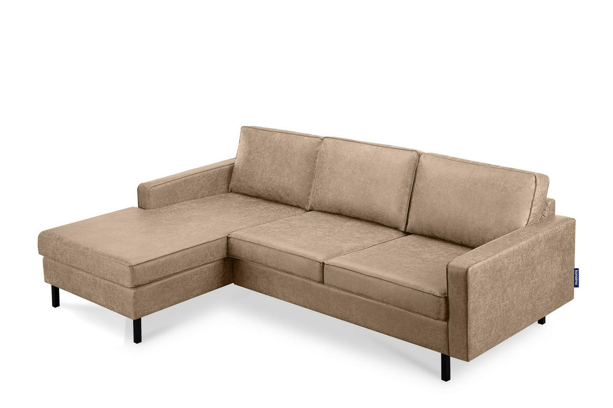 ECKSOFA-LINKS INVIA mit Armlehnen vintage, Lederoptik-Stoff, beige - Beige/Schwarz, Textil (234/160cm) - KONSIMO®