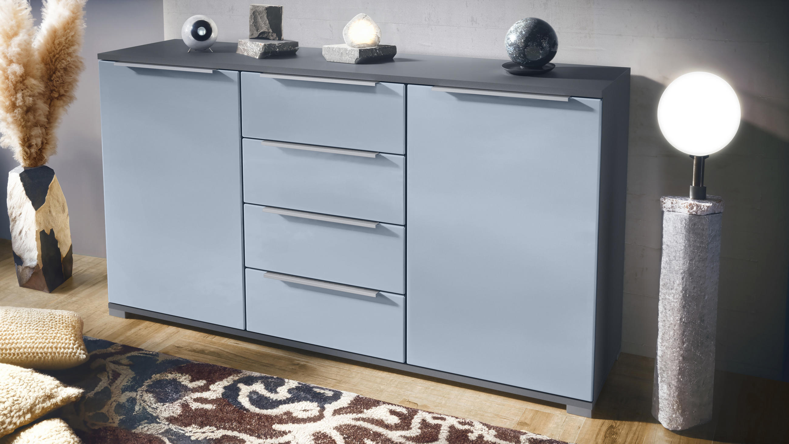 SIDEBOARD Linio Denim matt - Pastellblau, Holzwerkstoff (138.5/75.5/35cm) - Vladon