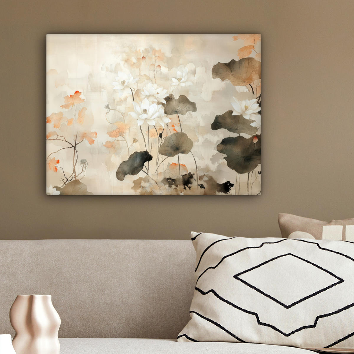 LEINWANDBILD Blumen - Japandi - Wabi sabi 40x30 cm - Sandfarben, Textil (40/30cm) - MuchoWow