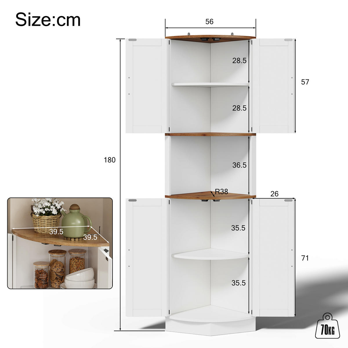 SIDEBOARD 56/39.5/180 cm Weiß mit 5 Staufächer und Kippschutzvorrichtung - Weiß, Holz (39.5/180/56cm) - Oxeza