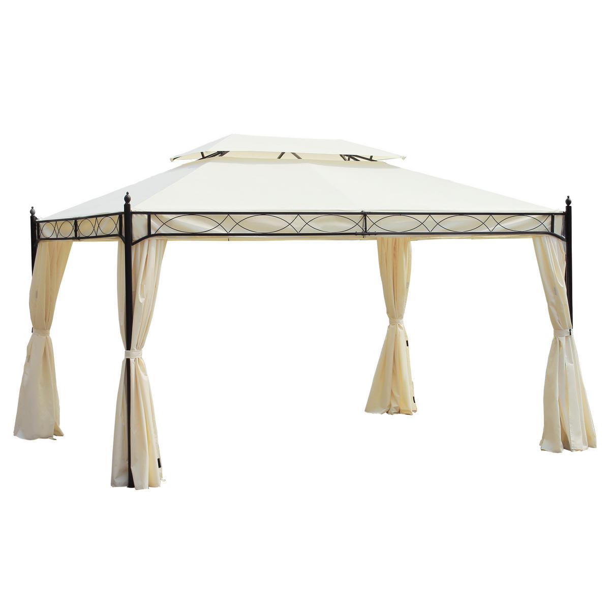 PAVILLON Gartenpavillon Fest Partyzelt Doppeldach Gartenzelt 3x4m Creme - Creme, Metall (400/280/300cm) - Outsunny