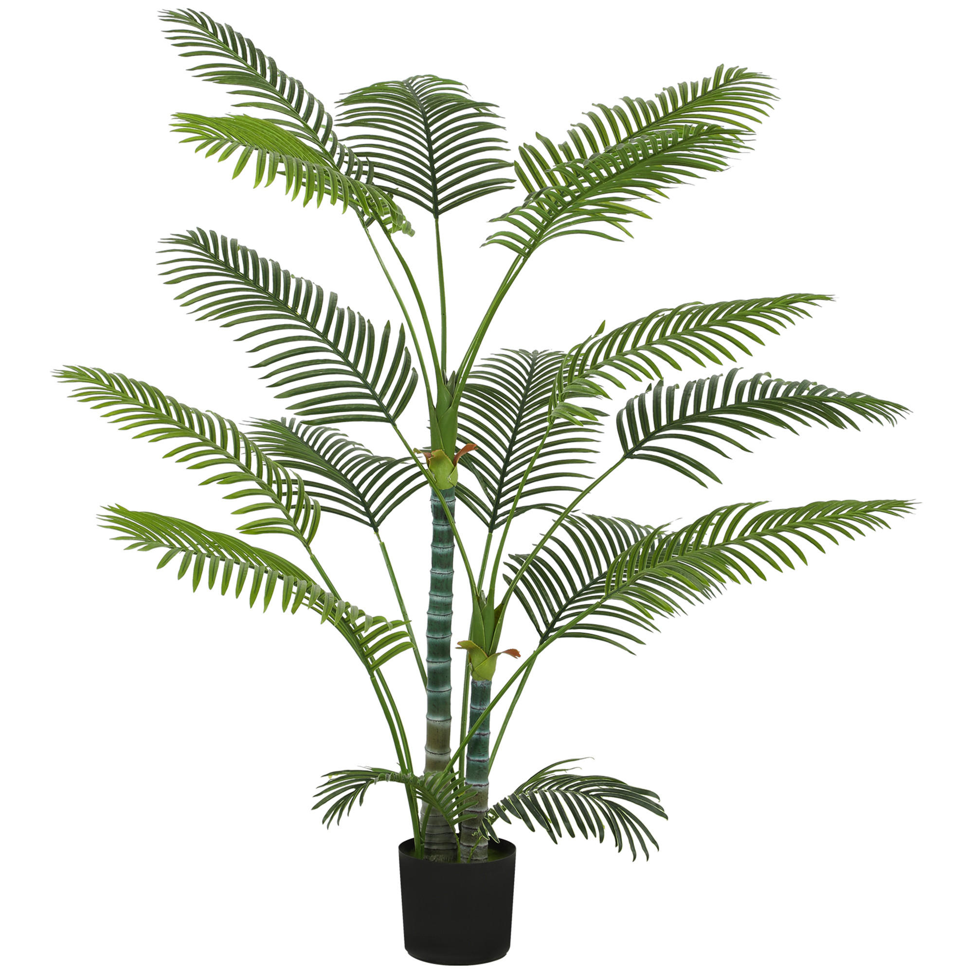 KÜNSTLICHE Palme mit 16 Kunststoff-Blättern, UV-beständige Kunstpflanze mit Plastiktopf, für drinnen und draußen, Grün - Grün, Kunststoff/Stein (175cm) - FORIOUS