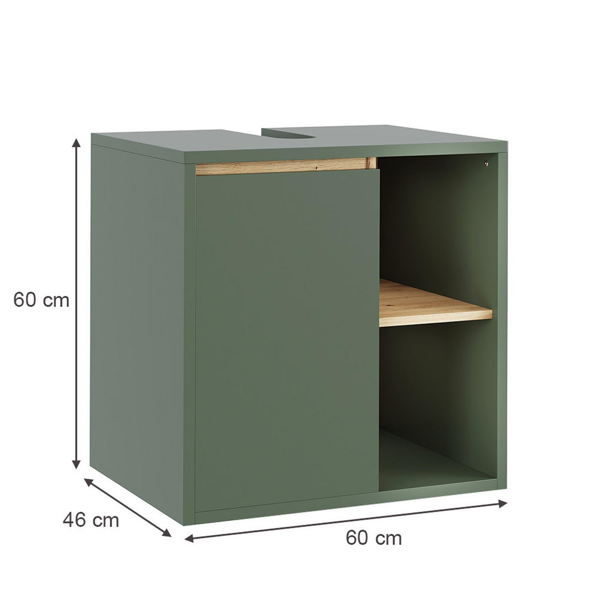 WASCHBECKENUNTERSCHRANK Viola Grün/Artisan 60 x 60 cm mit offenen Regalen - Eiche Artisan/Grün, Holzwerkstoff (60/60/46cm) - Vicco