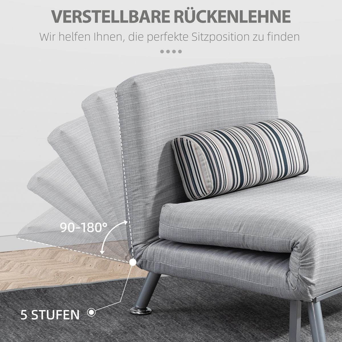 SCHLAFSESSEL, Metall, Leinen, Grau - Grau, Metall (70/75/75cm) - HOMCOM