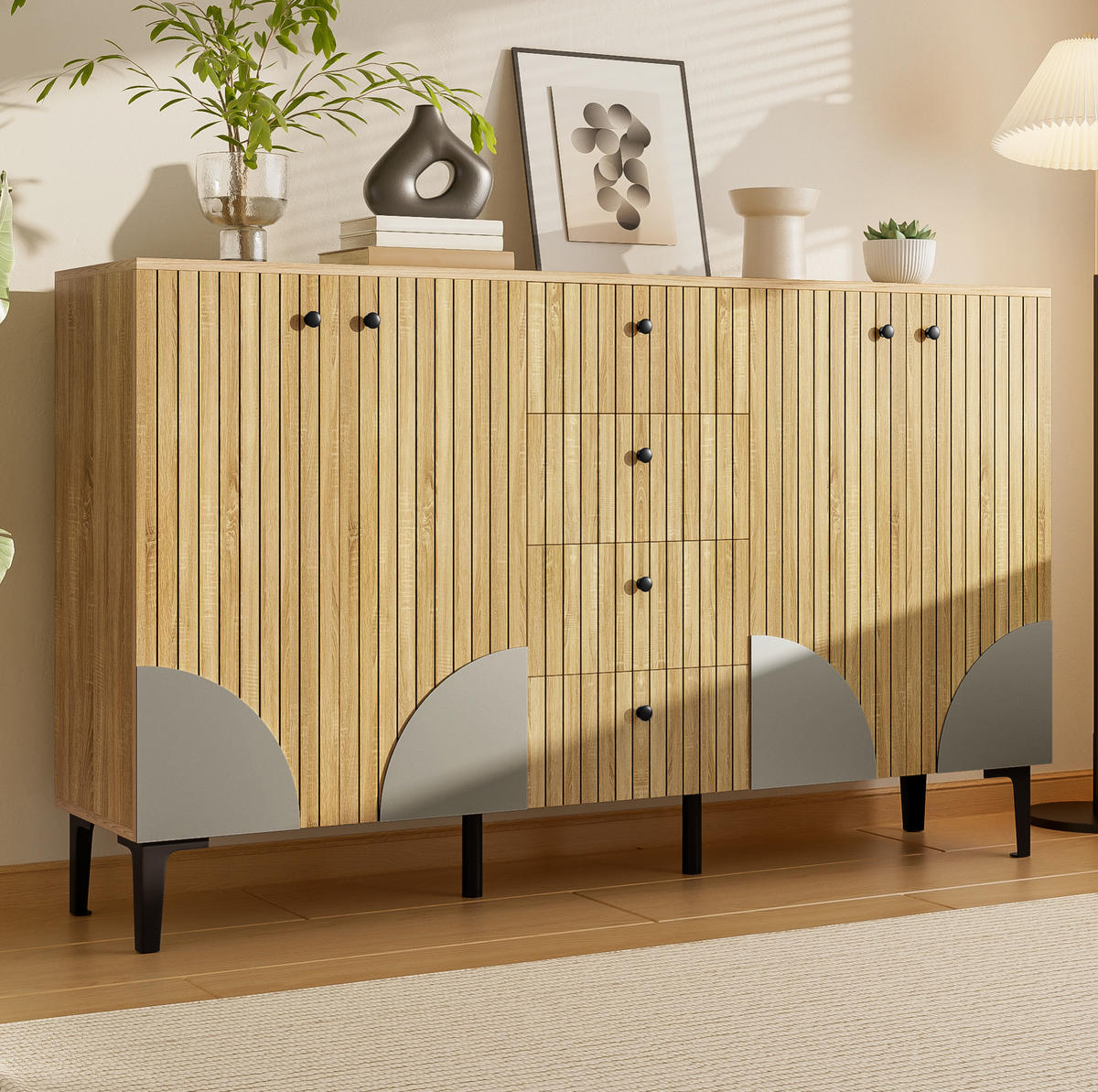 SIDEBOARD 160/36/94 cm in Holzfarbe mit 4 Türen und 4 Schubladen - Eichefarben, Holzwerkstoff (160/94/36cm) - Flora Grace