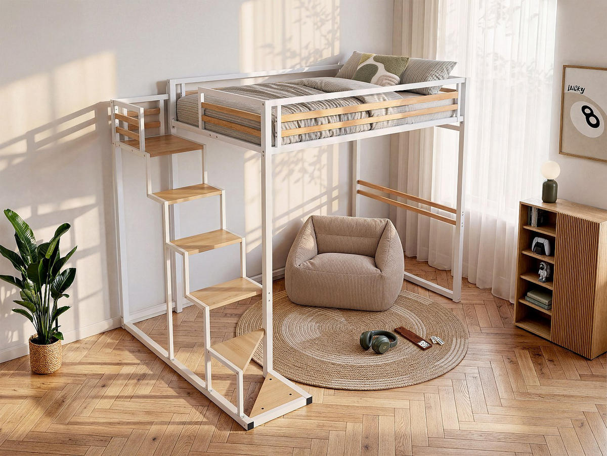 HOCHBETT - 2 Personen - Metall - Weiß - Weiß, Metall - Vente-Unique