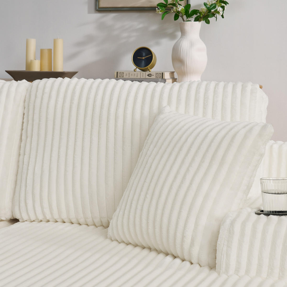 SCHLAFSOFA aus Kordstoff Beige mit Getränkehalter, Seitentasche und abnehmbaren Kissen - Beige, Kunststoff (186/78/154cm) - Modfu