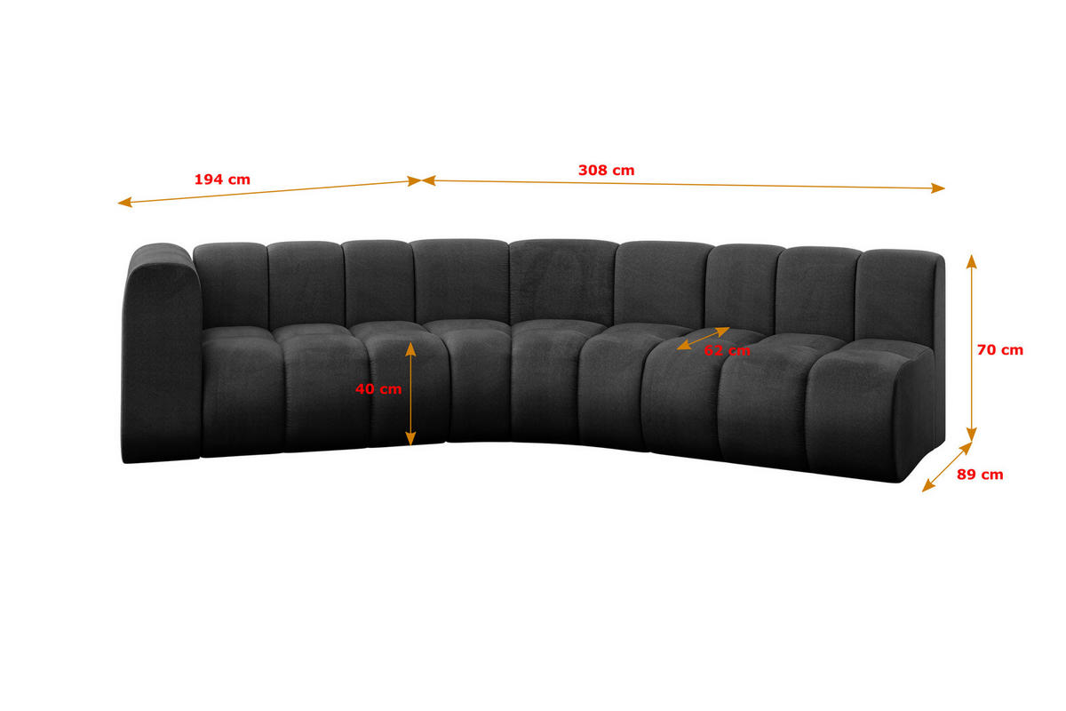 ECKSOFA modulares Sofa Karex-L1 - 308x194x70 cm Schwarz - Schwarz, Holzwerkstoff/Textil (308/194cm) - ALTDECOR