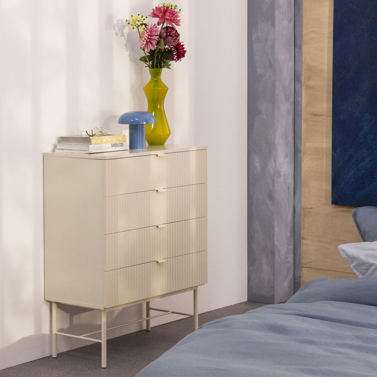 KOMMODE mit 4 Schubladen aus Holz und Metall, L79cm - MOLLY - Creme - Creme, Holz (79/100/40cm) - Drawer