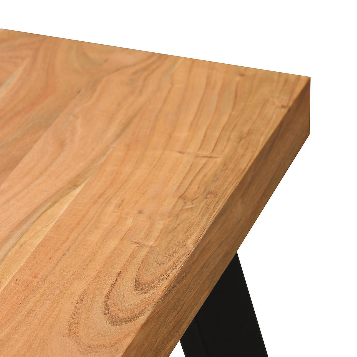 SITZBANK - Metall / Massivholz - Schwarz - Schwarz/Akaziefarben, Holz/Metall (160/45/38cm) - home24