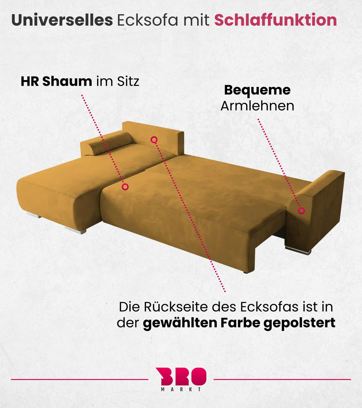 ECKSOFA Sydney mit Schlaffunktion Gelb Plüsch - Gelb, Textil (280/184cm) - Bromarkt