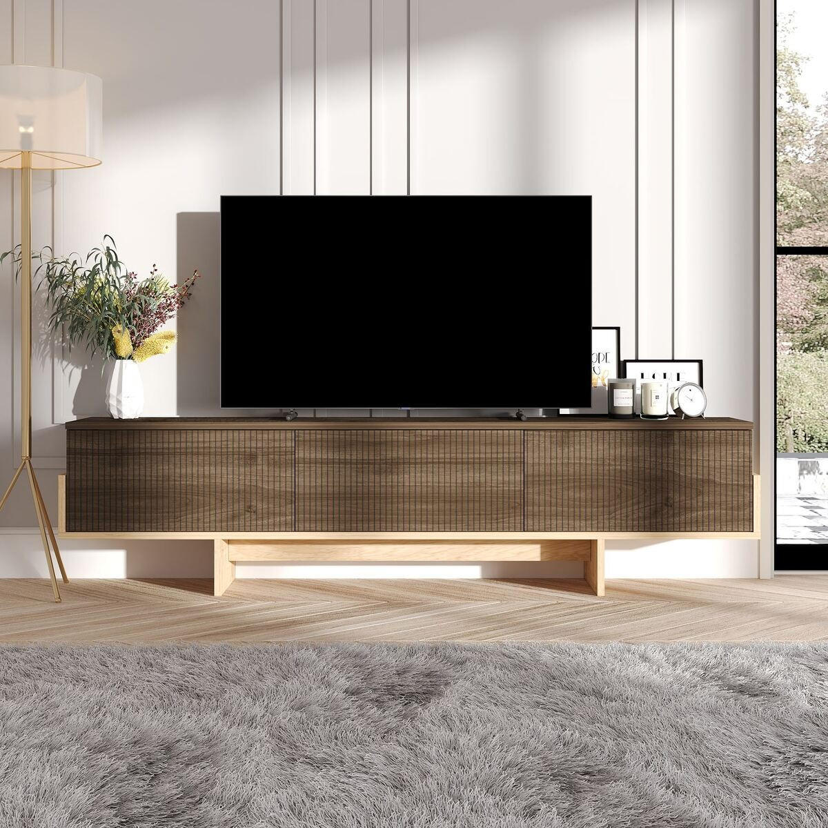 TV-MÖBEL mit 3 abklappbaren Türen gestreift 30/180/44,6 cm - Eichefarben, Holzwerkstoff (30/44.6/35cm) - Calicosy