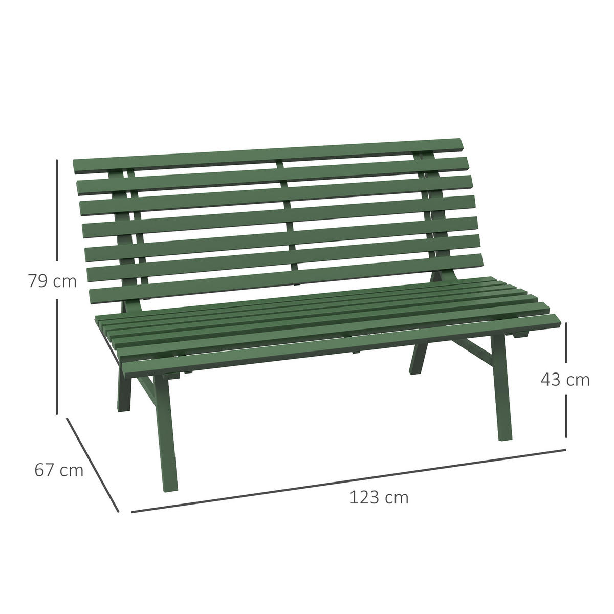 PARKBANK, mit Rückenlehne, 2 Sitzer, 123 x 67 x 79 cm, Alu, Grün - Grün, Metall (123/79/67cm) - Outsunny