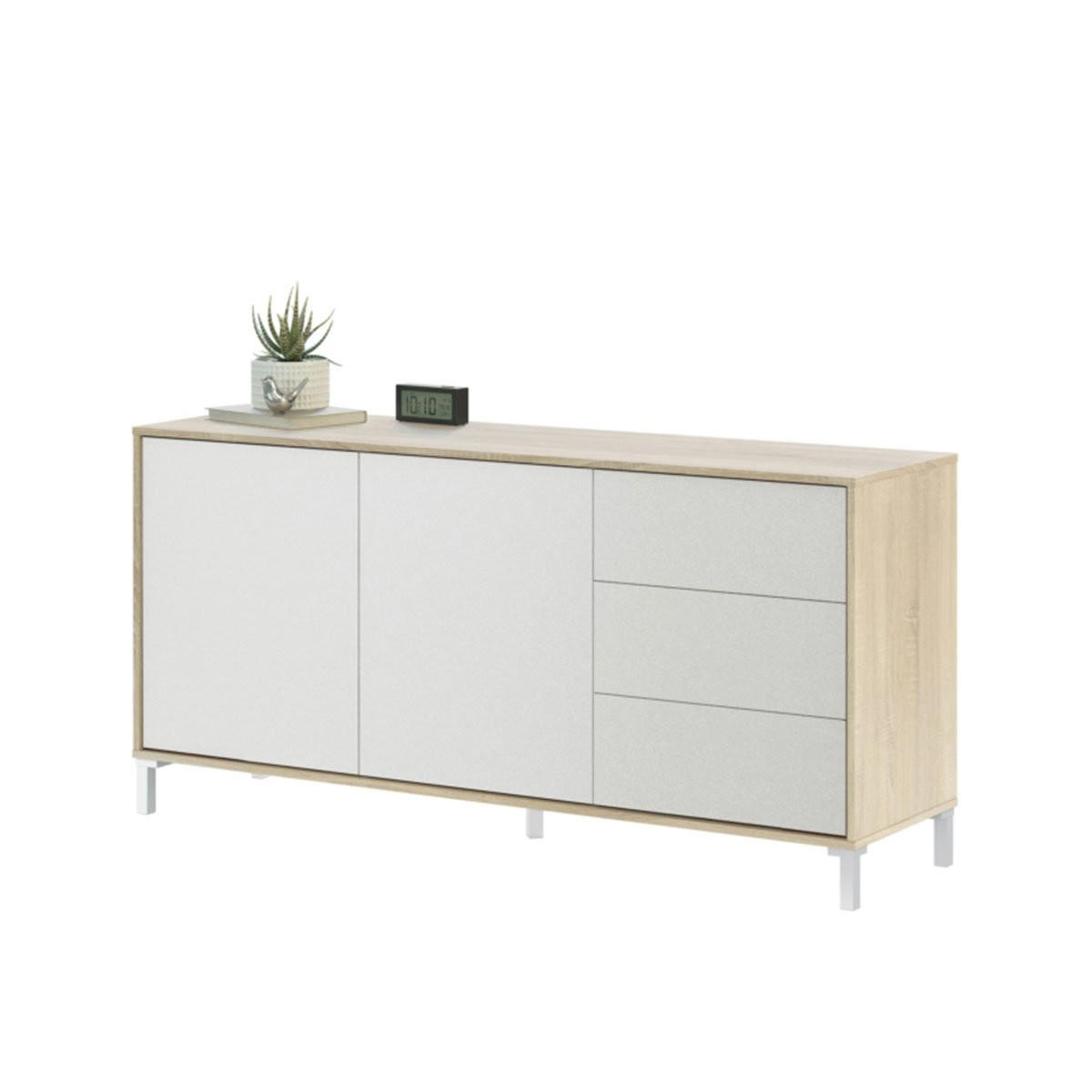 SIDEBOARD mit 2 Türen und 3 Schubladen Brooklyn - L154cm - Weiß, Holzwerkstoff (41/74/154cm) - Calicosy