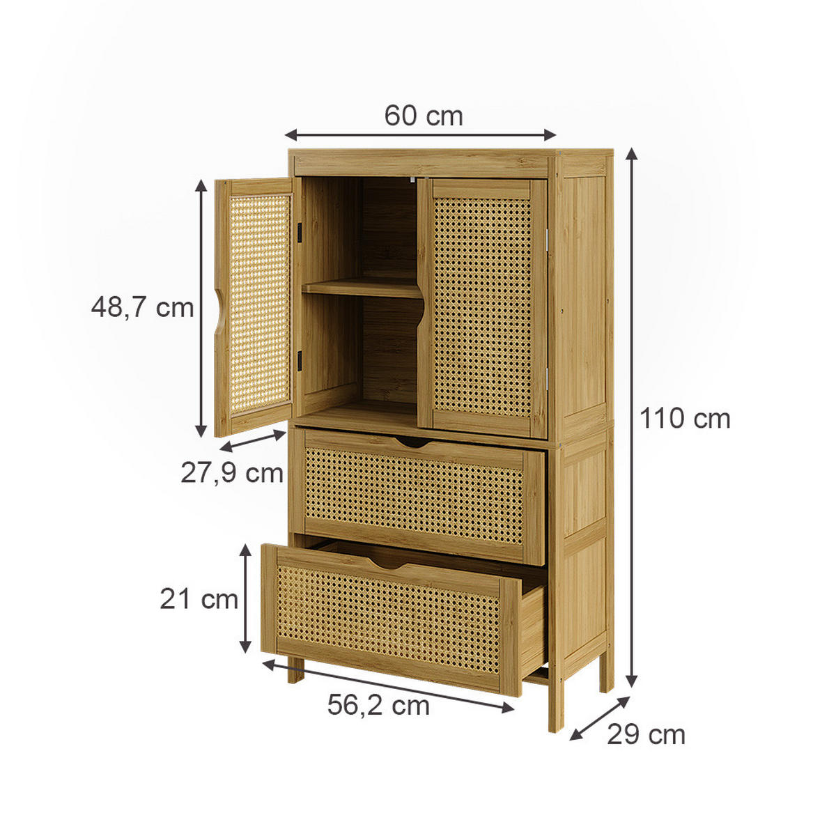 STŘEDNÍ SKŘÍŇKA Liora, Bambus, 60 x 110 cm - zelená barva, kompozitní dřevo (60/110/29cm) - Vicco