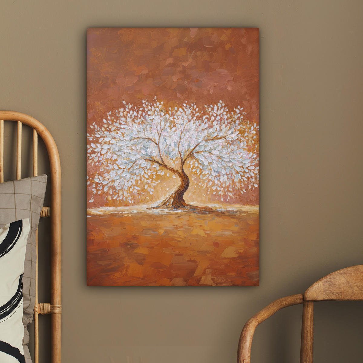 LEINWANDBILD Abstrakt - Baum - Weiß - Blätter Wanddeko 40x60 cm - Braun, Textil (40/60cm) - MuchoWow