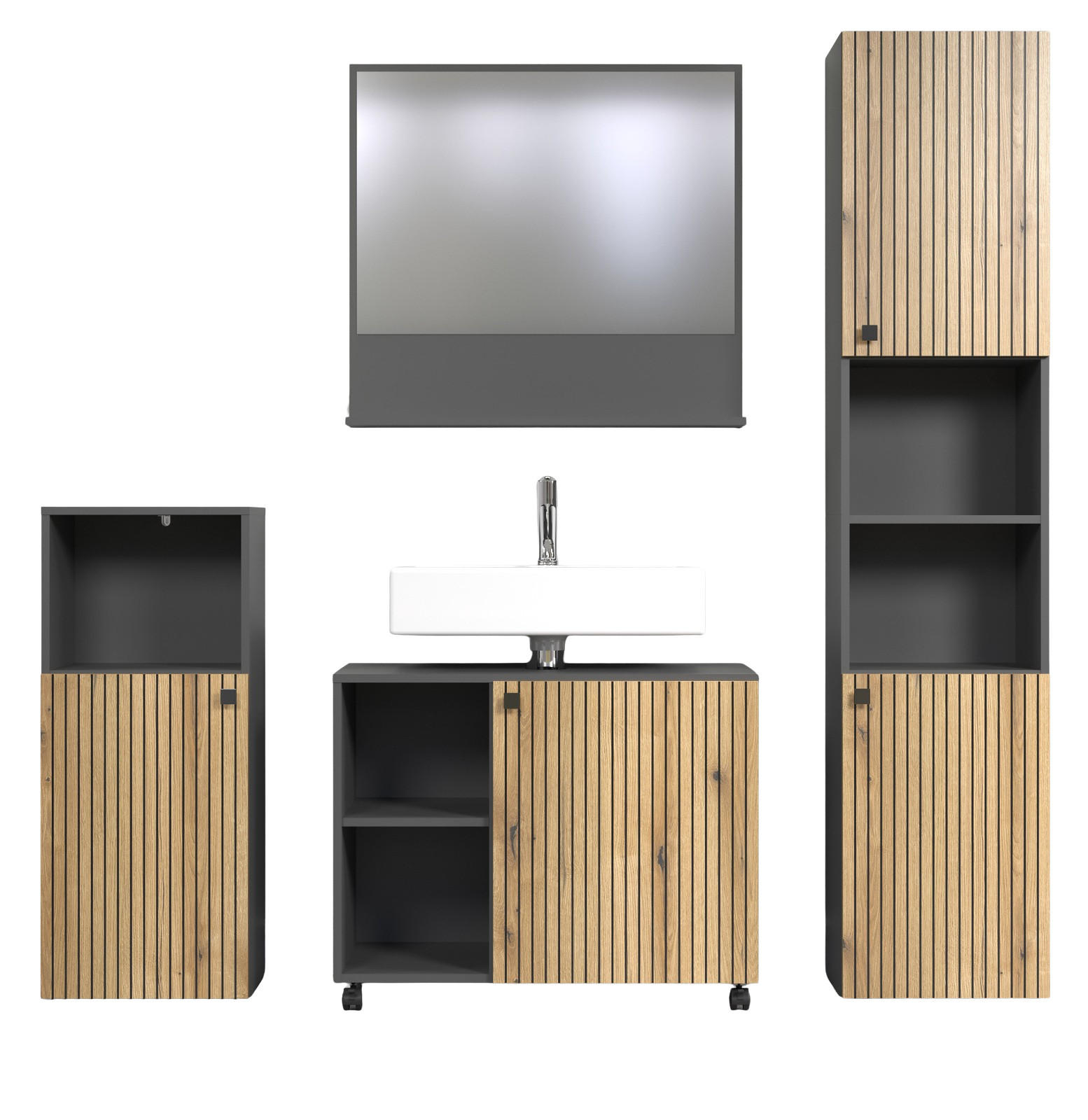 Top.Furn Badmöbel-Set Eiche, Grau, Anthrazit 31x95x40 cm