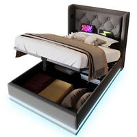 POLSTERBETT 90/200 cm Grau aus Baumwolle mit LED und USB-C - Grau, Textil (90/200cm) - OKMYHOME