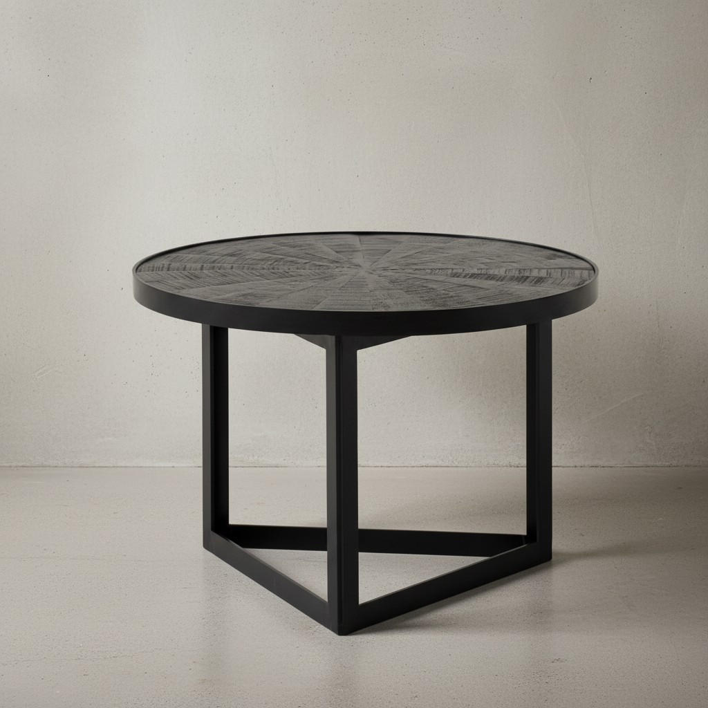 COUCHTISCH Schwarz Massivholz Mango Rund 58x58x40 cm Industrial Design - Schwarz, Holz/Metall (58/58/40cm) - KADIMA DESIGN