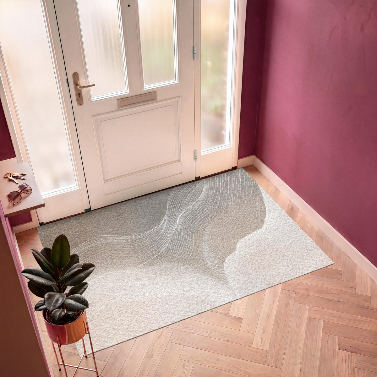 FUSSMATTE Wellenlinien - Luftströme - Harmonisch Schmutzfänger 180x120 cm - Beige, Kunststoff (180/120cm) - MuchoWow