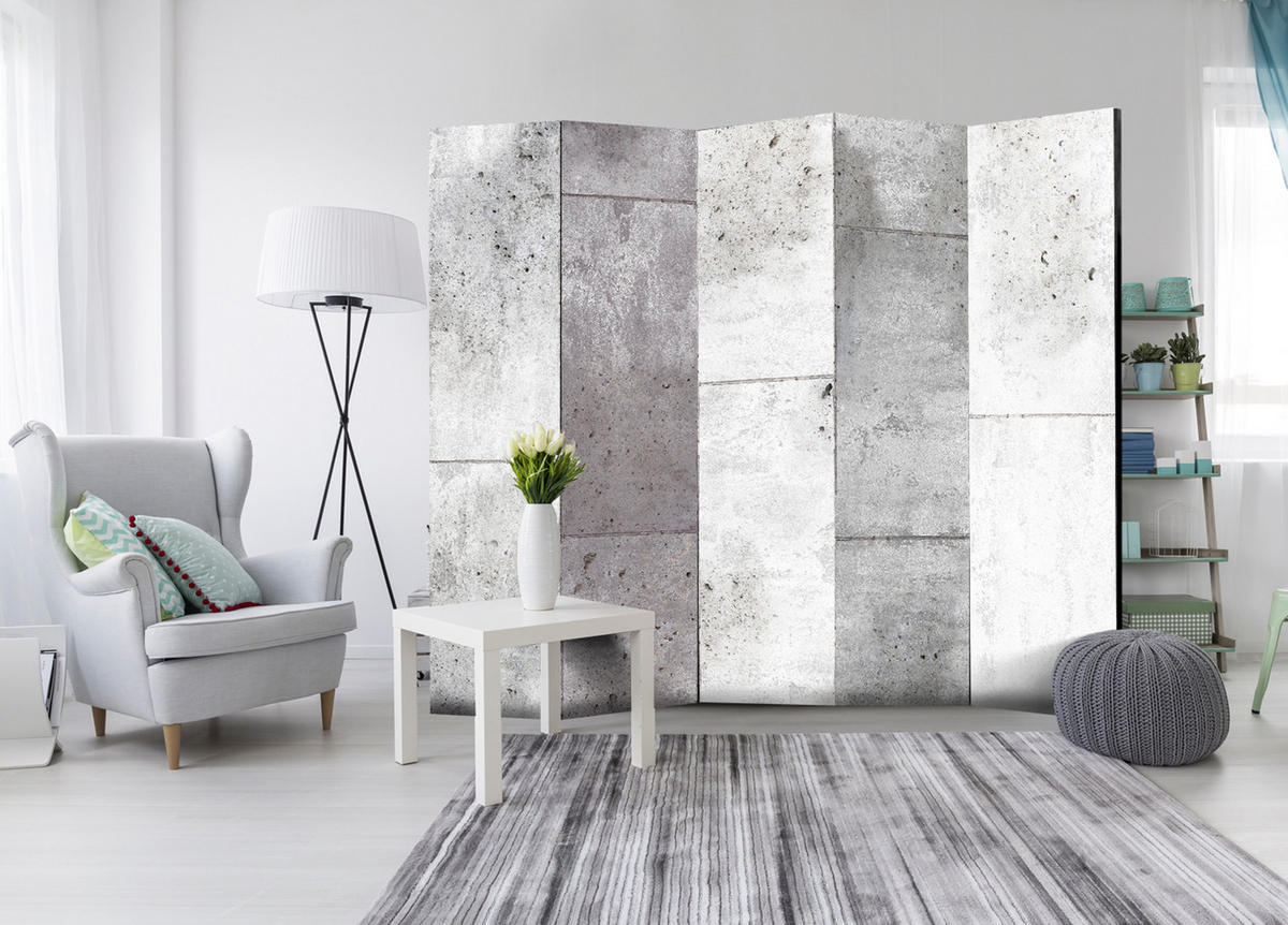 PARAVENT Beidseitig Bedruckter 5-tlg 225x172 cm Betonplatten - Grau, Holz/Textil (225/172/3cm) - Muralo