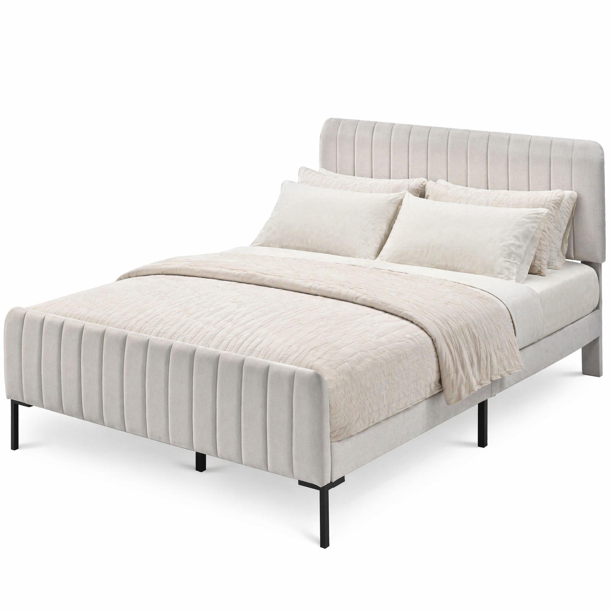 POLSTERBETT 140/200 cm in Grau & Beige Leinen mit Verstellbarem Kopfteil und Lattenrost - Beige, Holzwerkstoff/Textil (140/200cm) - CHICFURN