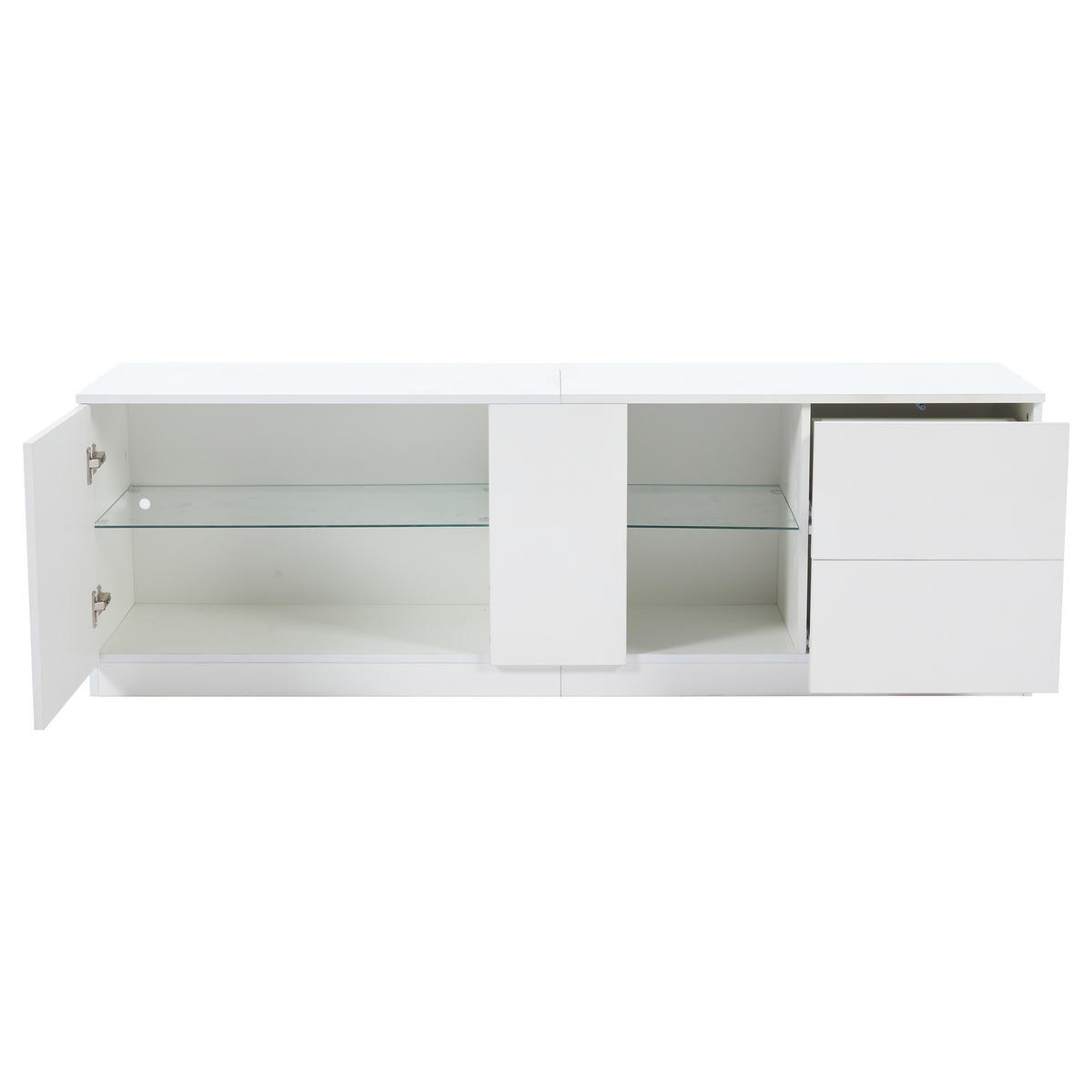 TV-SCHRANK 160/40/52 cm Weiß Hochglanz mit LED, 2 Schubladen und 1 Tür - Weiß, Holzwerkstoff (160/52/40cm) - Oxeza