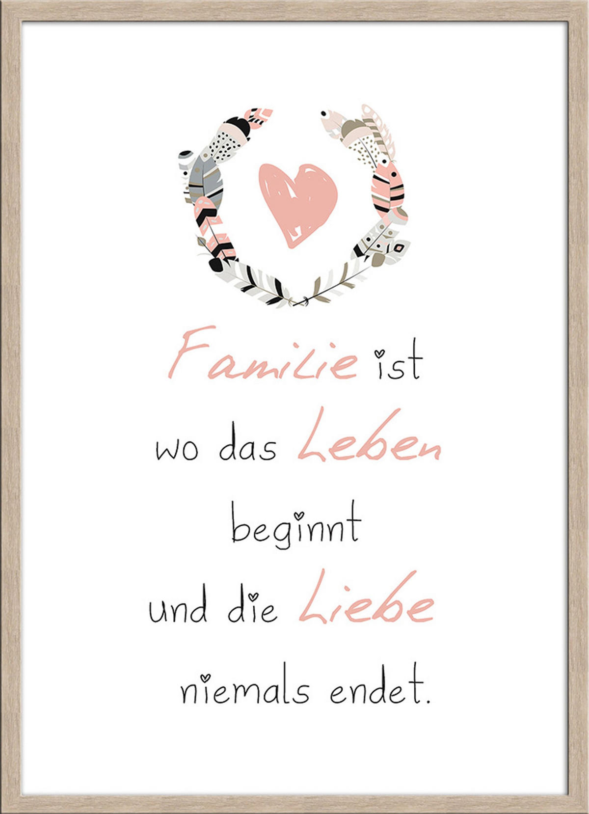 BILD mit Rahmen 51x71 cm Spruch: Familie Liebe - Beige, Holz (51/71cm) - artissimo