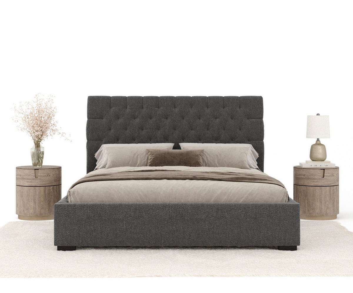 POLSTERBETT Vezzola Grau 140/200 cm im Chenille-Stoff - Schwarz/Naturfarben, Holz/Holzwerkstoff (140/200cm) - Maison de Reve