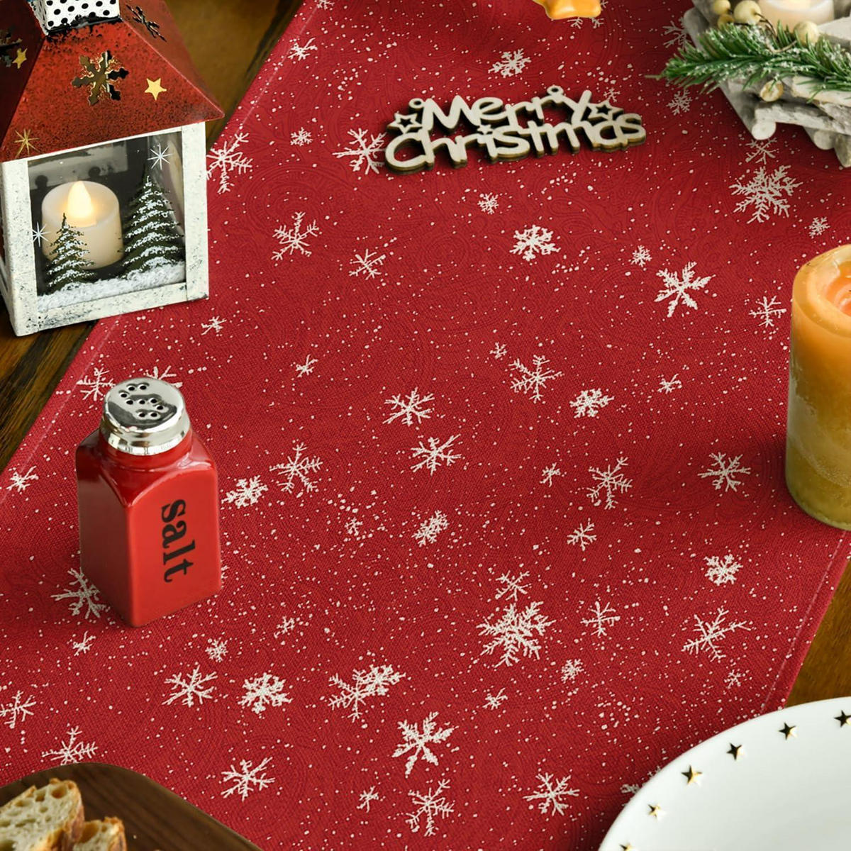 TISCHLÄUFER Weihnachten Schneemann 40 x 100 cm Rot - Rot, Textil (100/40/1.5cm)