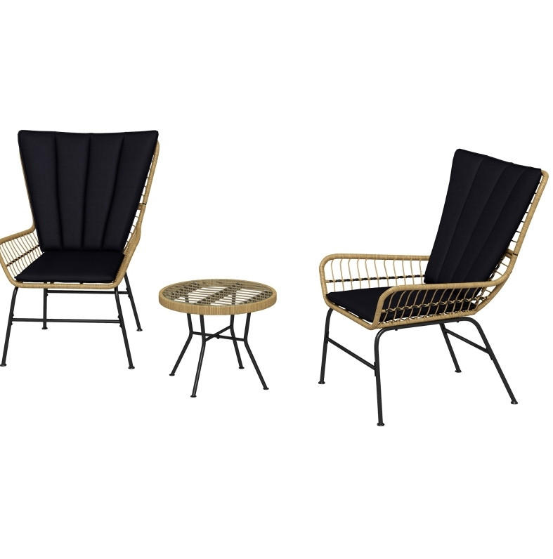 GARTENMÖBEL-SET 78/68/95 cm schwarz aus Rattan mit Tisch und Kissen - Schwarz, Naturmaterialen - OKWISH