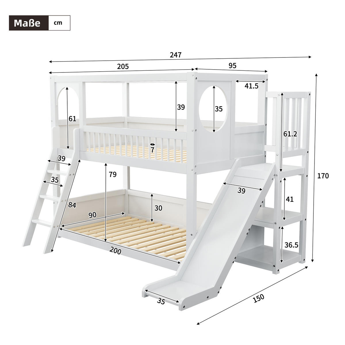 ETAGENBETT 90x200 Kinderbett Rutsche Regale Weiß - Weiß, Holzwerkstoff - FLIEKS