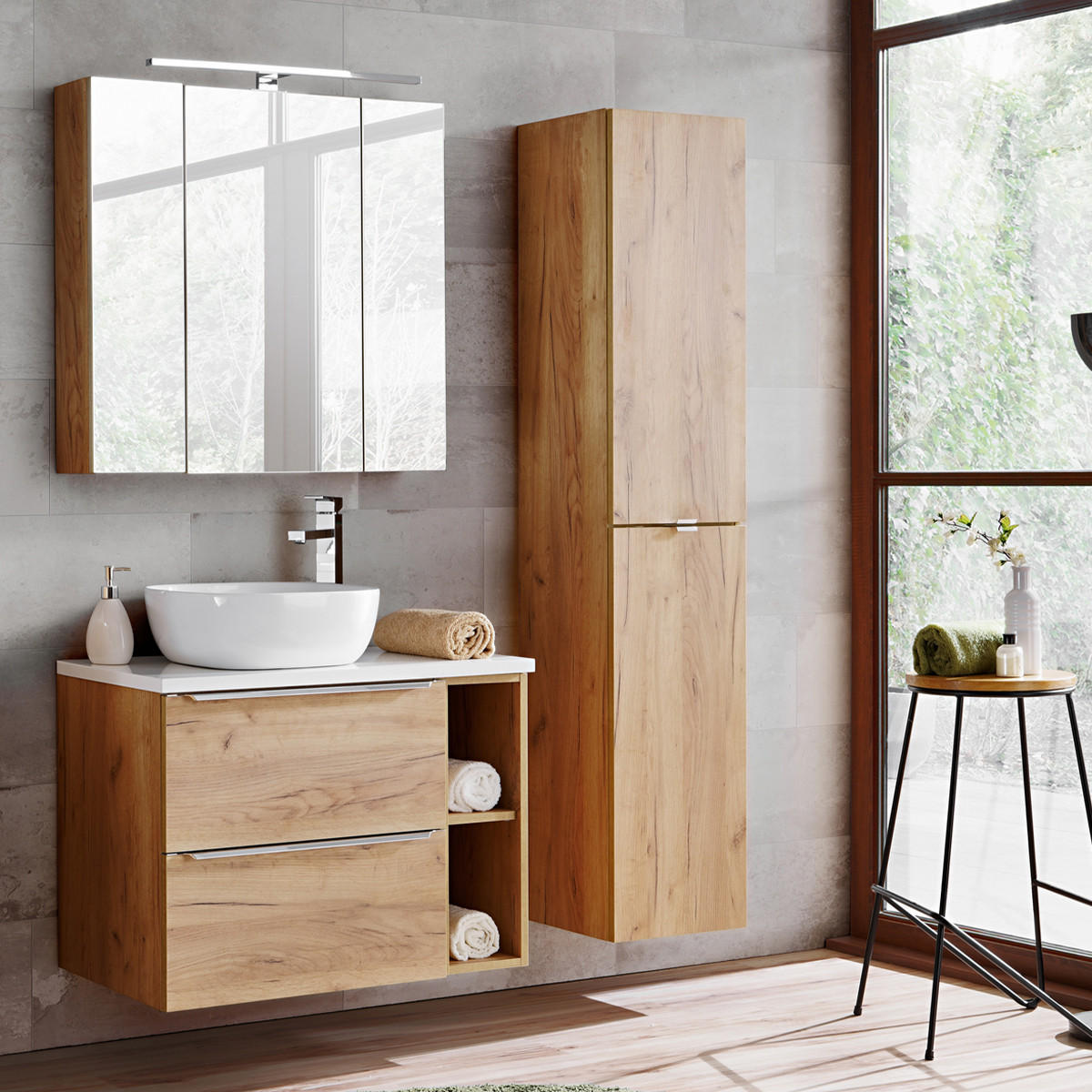 BADMÖBEL 80.4cm April 2er-Set Holz - Braun, Holzwerkstoff (80.4/59/46cm) - Petits-meubles