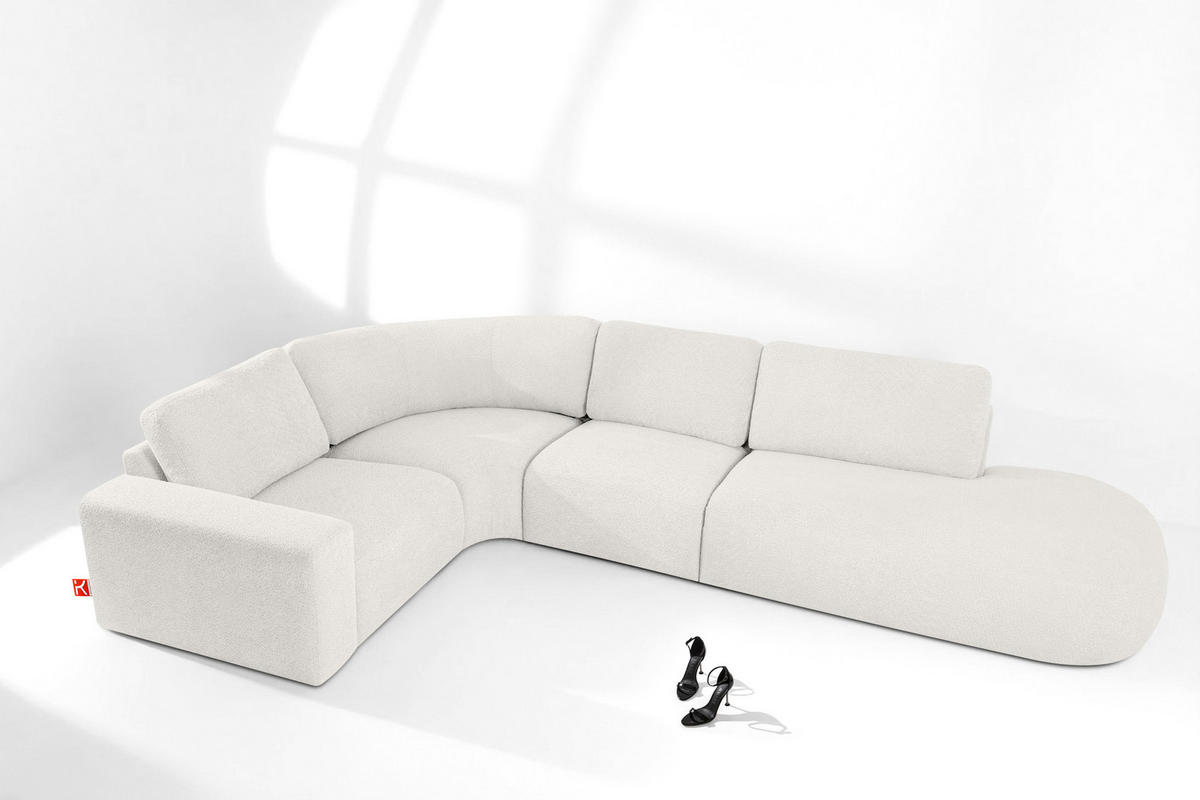ECKSOFA RECHTS ZUCCO, Ecru - Ecru, Holz/Holzwerkstoff (224/373cm) - KONSIMO®