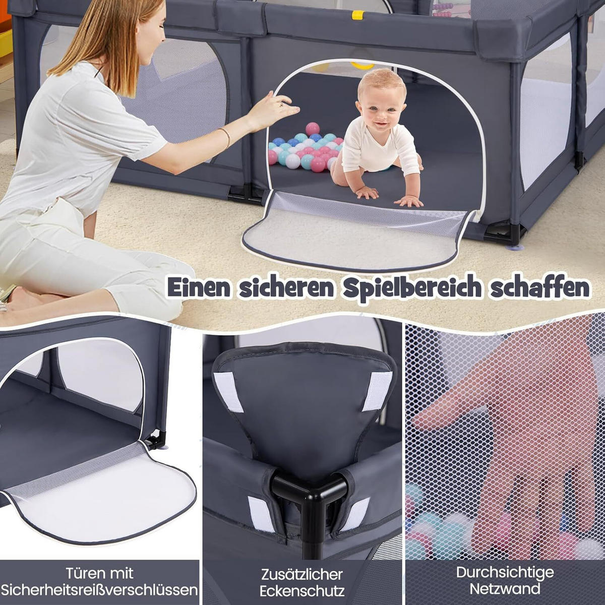 LAUFGITTER 69cm Dunkelgrau - Dunkelgrau, Metall (158/189cm) - COSTWAY