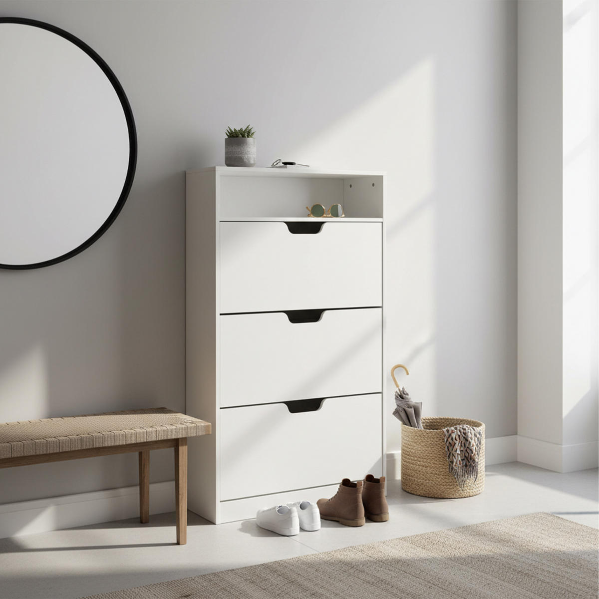 SCHUHSCHRANK - Weiß, Holzwerkstoff/Kunststoff (80/140/24cm) - Relaxdays