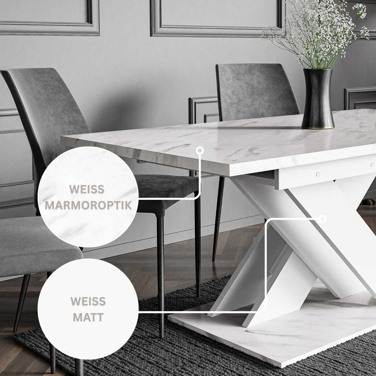 ESSTISCH Bianco Weiß Marmoptik Ausziehbar 140 - 180 cm - Weiß, Holzwerkstoff (140/80/75cm) - PROSPERO