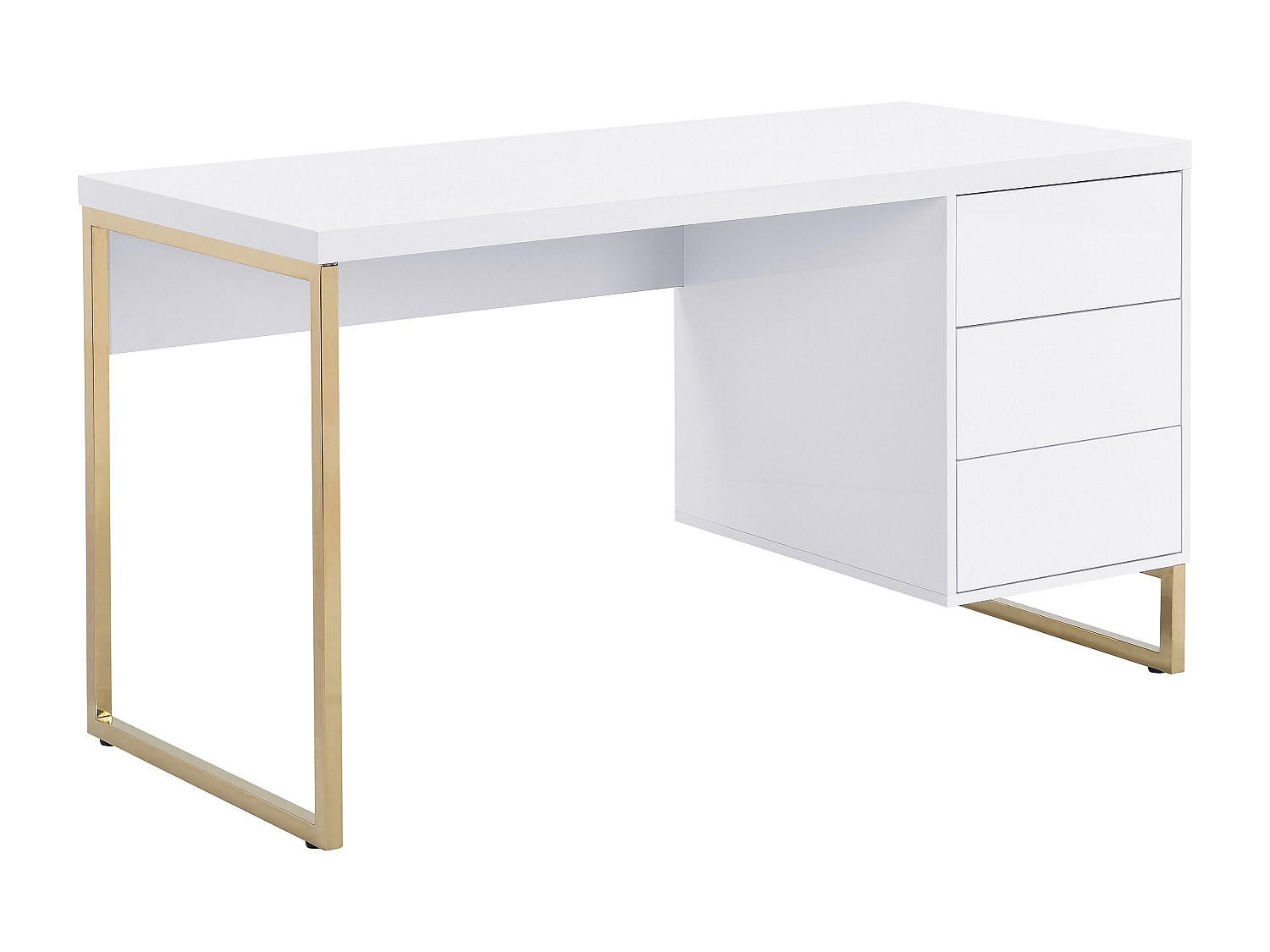 SCHREIBTISCH mit 3 Schubladen - MDF lackiert & Metall - Weiß & Goldfarben - TIMFIA - Weiß, Holz (140/60/75cm) - Pascal Morabito