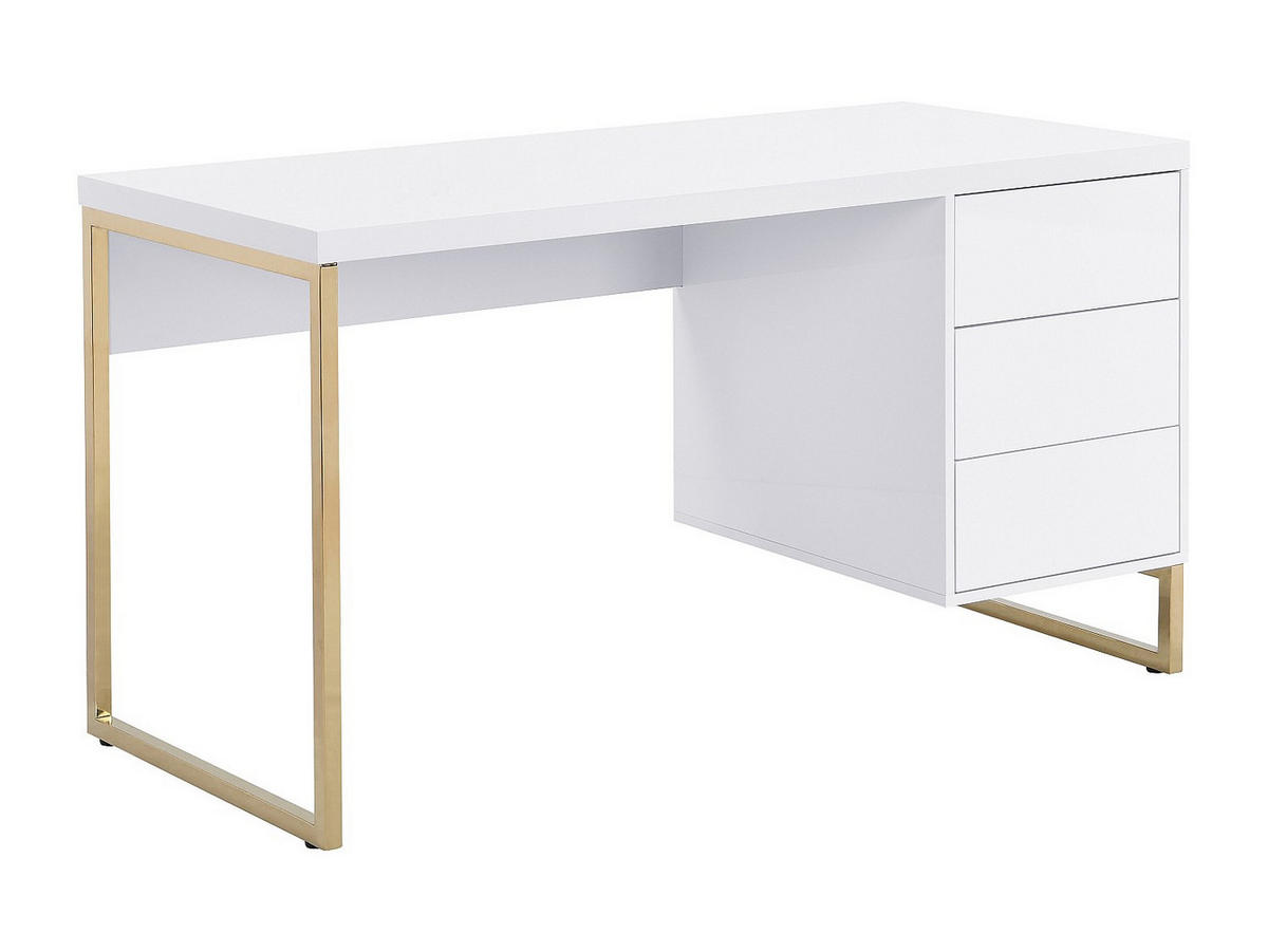 SCHREIBTISCH mit 3 Schubladen - MDF lackiert & Metall - Weiß & Goldfarben - TIMFIA - Weiß, Holz (60/140/75cm) - Pascal Morabito