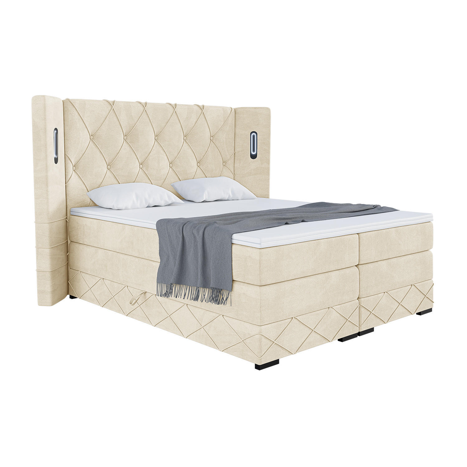 BOXSPRINGBETT Manuel - Beige/Schwarz, Holzwerkstoff/Textil (120/200cm) - Meblini