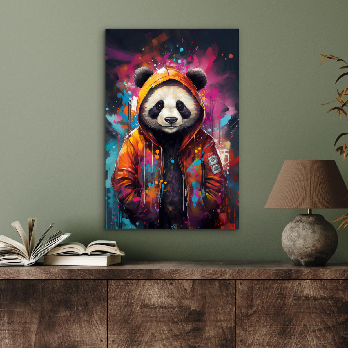 METALLBILD Panda - Jacke - Graffiti - Orange 40x60 cm - Orange, Metall (40/60cm) - MuchoWow