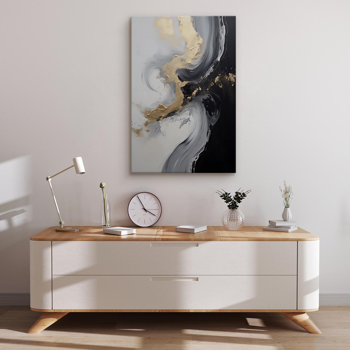 LEINWANDBILD Marmor Muster Abstraktion Glamour 100x70 - Beige/Schwarz, Textil (100/70cm) - Muralo