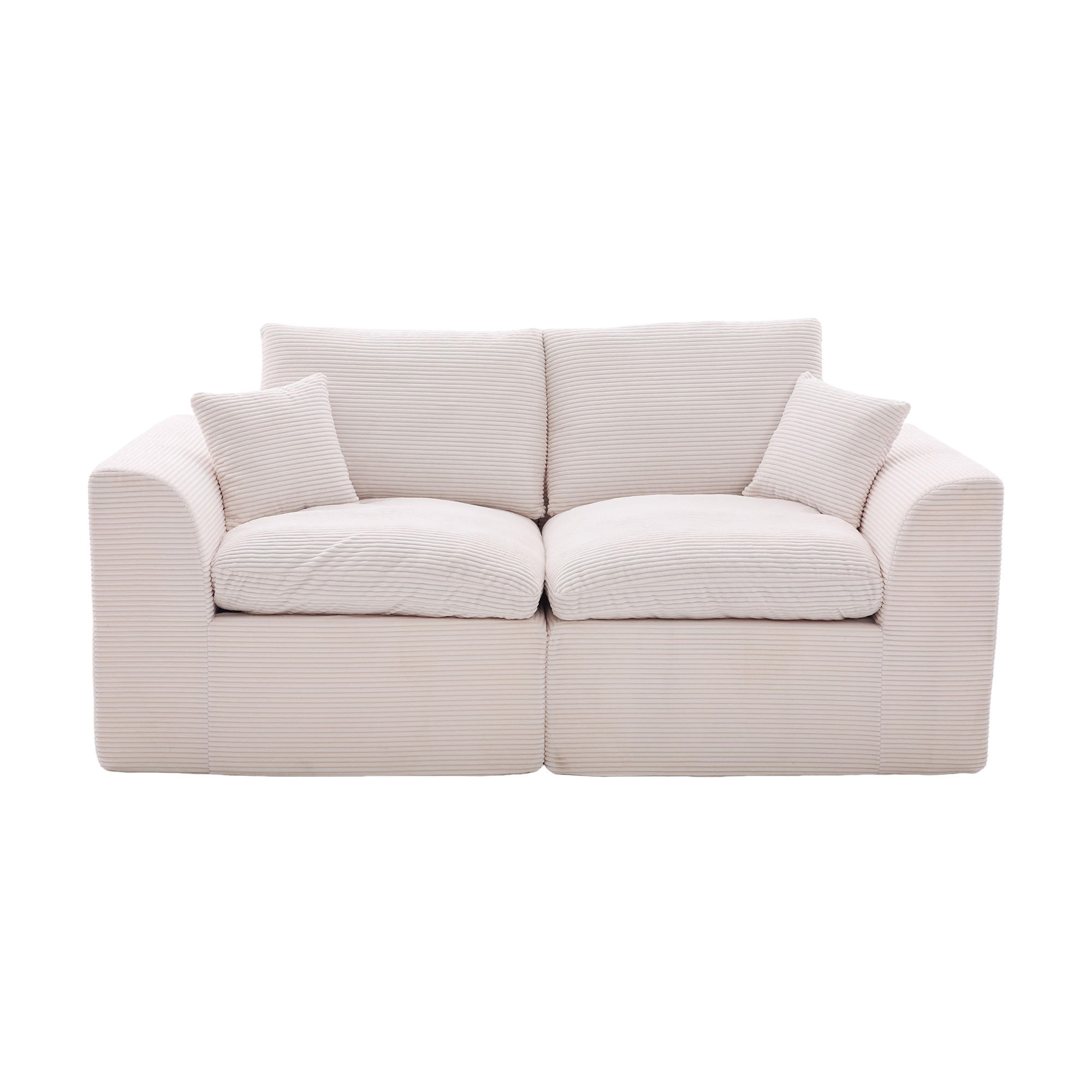 2-SITZER SOFA Cord Beige mit Kissen - Beige, Textil (204/84/102.5cm) - WISHDOR